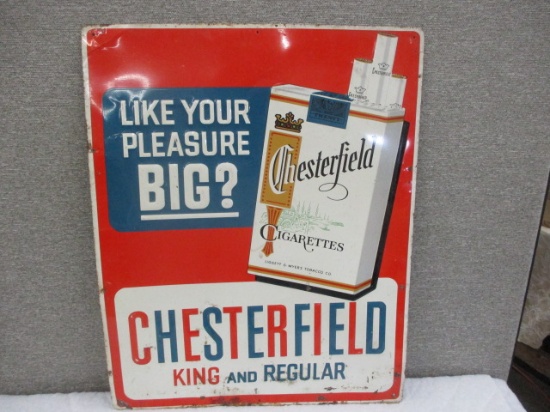 STAMPED TIN CHESTERFIELD CIGARETTES SIGN