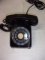 BLACK ROTARY PHONE W/ METAL RING