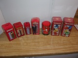 (5) TIN BANKS AND (2) CANDY TINS