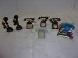 (5) PHONE PENCIL SHARPENERS, TOY PHONE, & FLOWER HOLDER