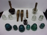 GROUP OF INSULATORS & (5) HOLDERS