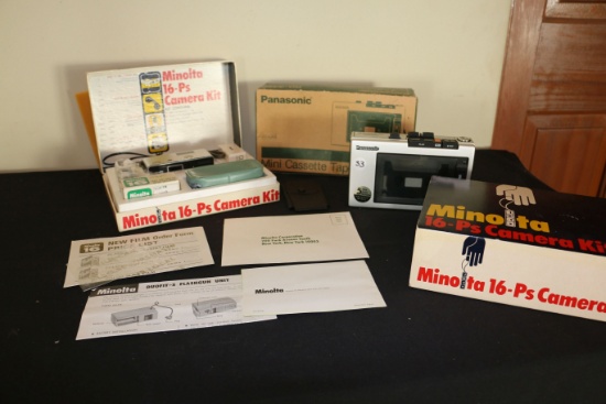 "MINOLTA 16-Ps CAMERA KIT & PANASONIC  MINI CASS. TAPE PLAYER