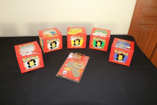 (5) BOXES "POKEMON" 23K GOLD PLATED TRADING CARDS & COLL. DOG TAGS