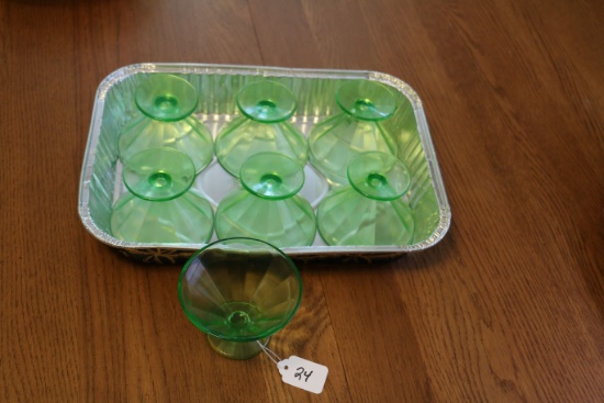 (7) Green Depression Glass Desert Cups