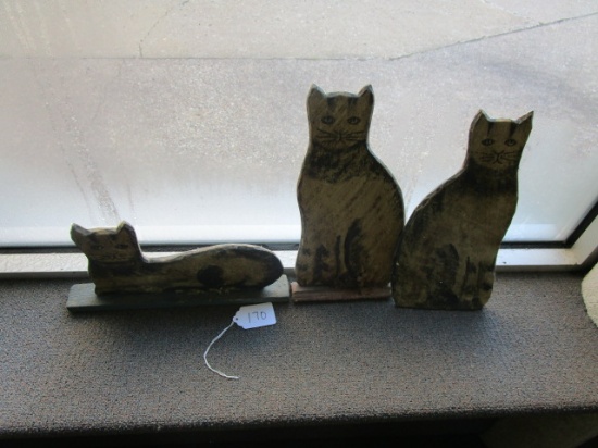 3 Wooden Cat Decorations