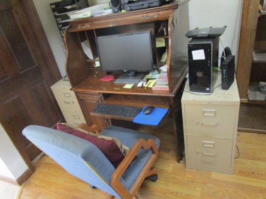 Desk, File Cabinet, Computer, Printer