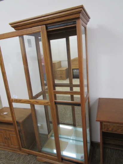 Sliding Door Curio Cabinet, Glass Shelves, Mirrored Back