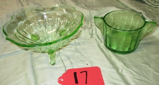 GREEN DEPRESSION GLASS 2 PIECES