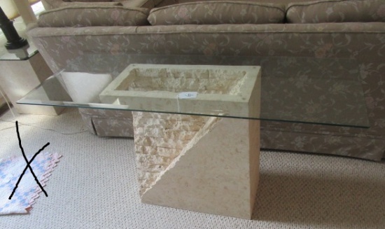 STONE STYLE PARLOR TABLE WITH GLASS TOP