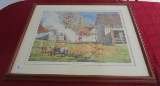 CHARLES L PETERSON PRINT, BURNING LEAVES