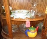 GROUP OF ITEMS, BOTTOM 2 SHELVES OF CHINA CABINET