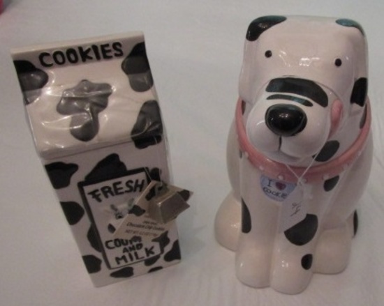 SPOTTED DOG AND MILK CARTON COOKIE JAR
