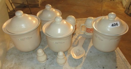 CANISTER SET WITH SALT AND PEPPER SHAKERS