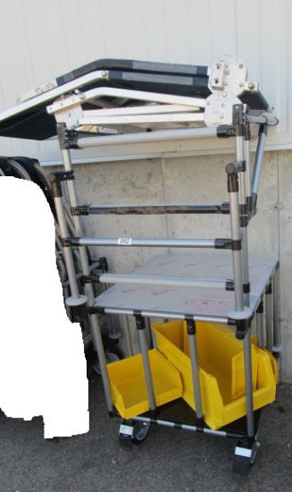 CART WITH YELLOW BINS AND BLOOD DONATION CHAIR