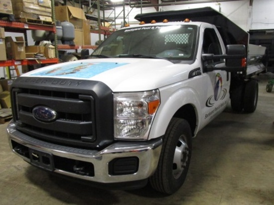 2016 FORD F350 SUPER DUTY DUMP TRUCK, 5.8 GAS ENGINE, 25,625 1 OWNER MILES, FOLD DOWN SIDES