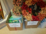 2 boxes of decor. Holiday wreaths