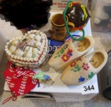 Group of items including wood shoes