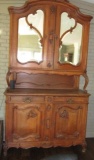 Oak, 110” tall beveled mirrors, cabinet.