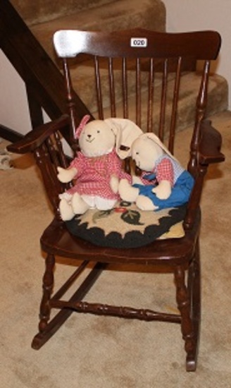 wood rocking chair with rabbits