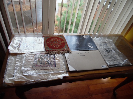 group of items, doilies, pictures, art work
