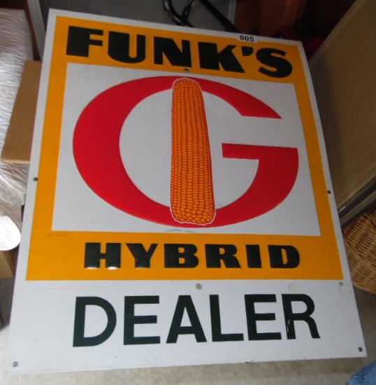 2 sided embossed Funk’s Hybrid Dealer sign 23”x30”