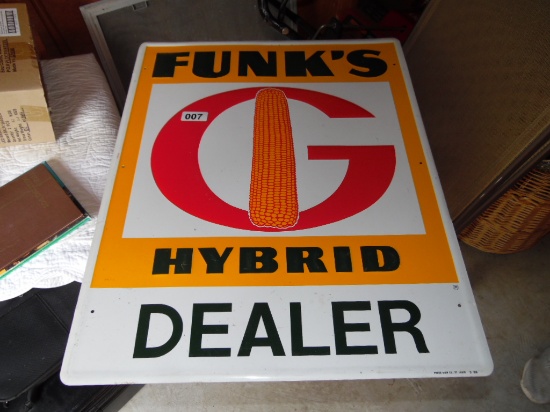 single sided embossed Funk’s Hybrid Dealer sign 23”x30”