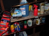 Oil, chemicals, tools, two shelves