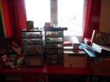 office supplies, printer, everything on top of cabinet.