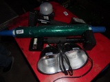 carpet install tools, plastic wrap. Lights