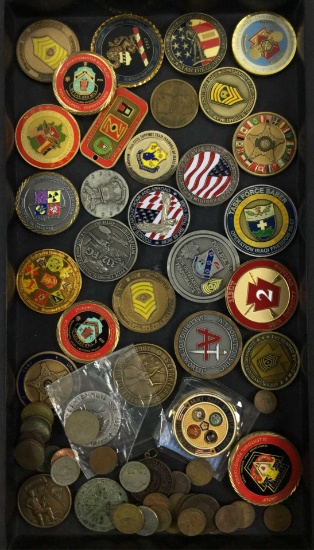 Assorted Coins & Tokens W/ Military