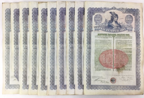 (10) 1924 German External Loan Documents $1000