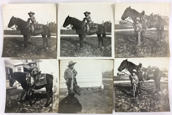 (6) Antique Photos Of Boy Dressed As Cowboy
