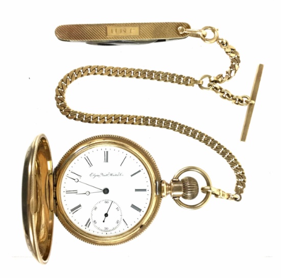 C.1887 Elgin 15j Pocket Watch 14k Gold Case