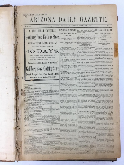 1894 Arizona Daily Gazette Newspapers