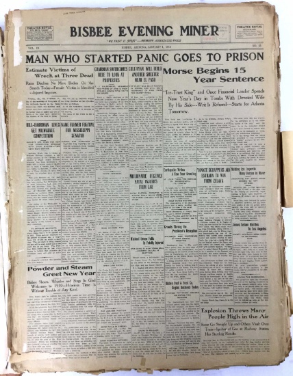1910 Bisbee Evening Miner Newspapers