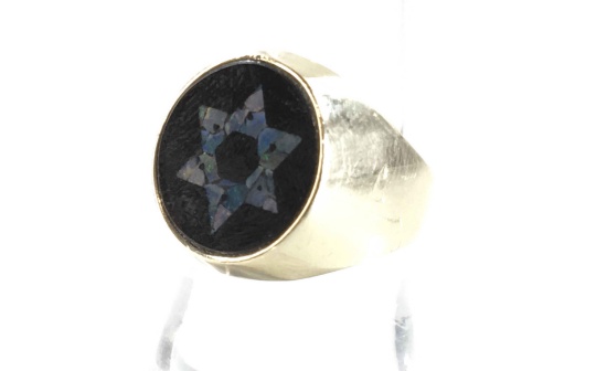 14k Gold & Inlay Opal Star Of David Men's Ring