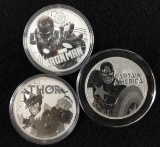 (3) Marvel Comics .999 Fine Silver (1oz.) Coins