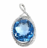 18k White Gold & Blue Topaz Pendant