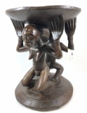 African Tribal Luba Carved Wood Figural Stool