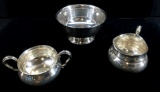 Sterling Silver Sugar, Creamer And Serving Bowl