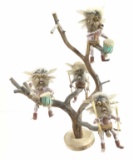 (4) Mini Owl Kachina Dolls In A Tree