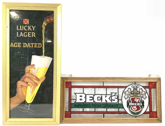 Vintage Advertising Beck's & Lucky Lager Bar Signs