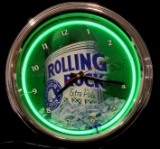 Vintage Rolling Rock Neon Advertising Bar Clock