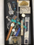 Assorted Watches, Belt Buckles & Jewelry