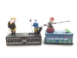 (2pc) Vintage Golf & Fishing Cast Iron Coin Banks