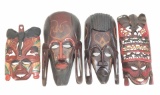 (4) Folk Art Style Wood Carved African Wall Masks