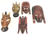 (5) Folk Art Style Wood Carved African Wall Masks