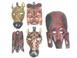 (5) Folk Art Style Wood Carved African Wall Masks