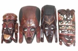 (4) Folk Art Style Wood Carved African Wall Masks