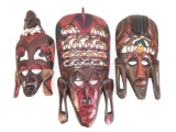 (3) Folk Art Style Wood Carved African Wall Masks